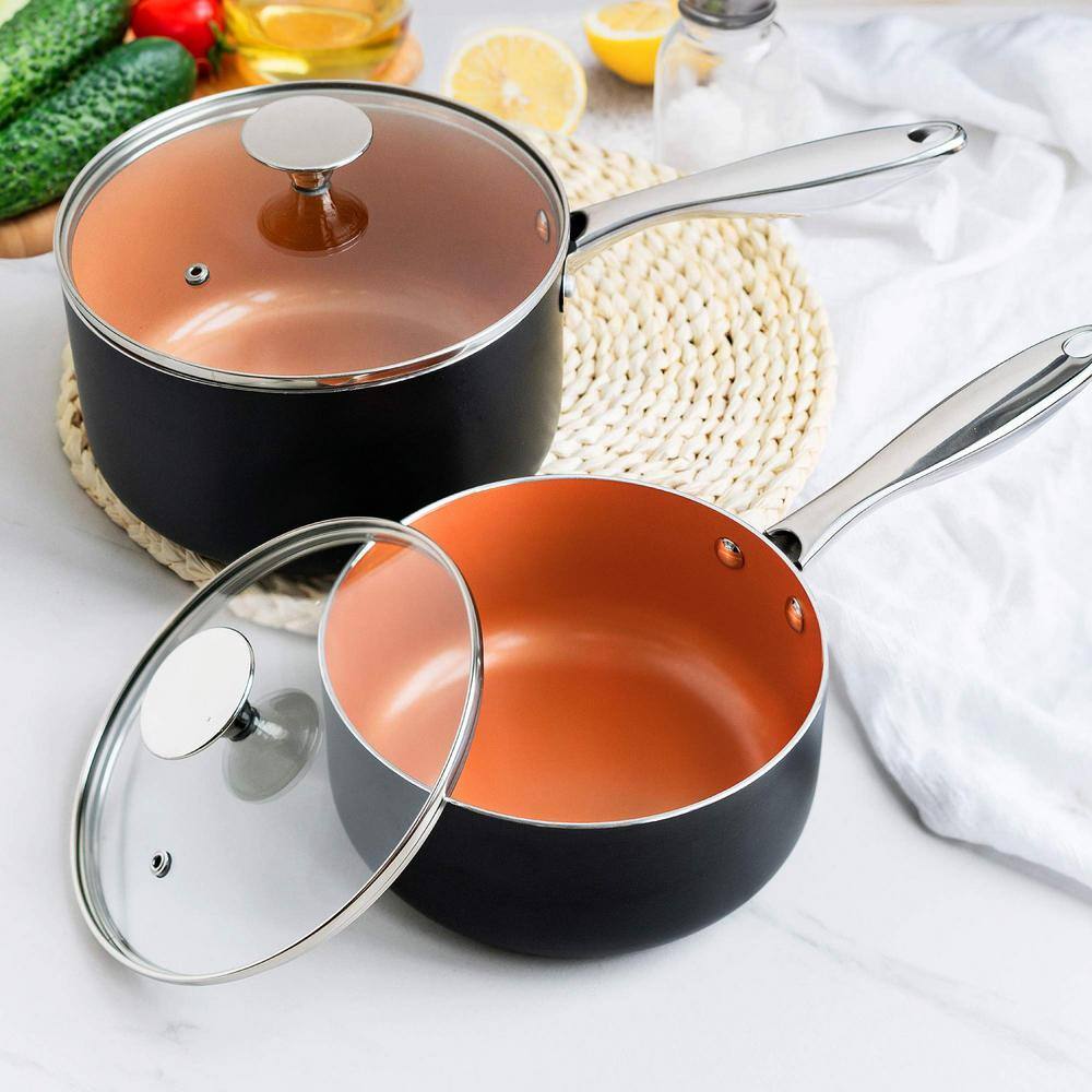 2-Piece Ceramic Non-Stick Sauce Pan Set with Lid, 2 Qt. and 3 Qt. Small Sauce Pot - Hercitys