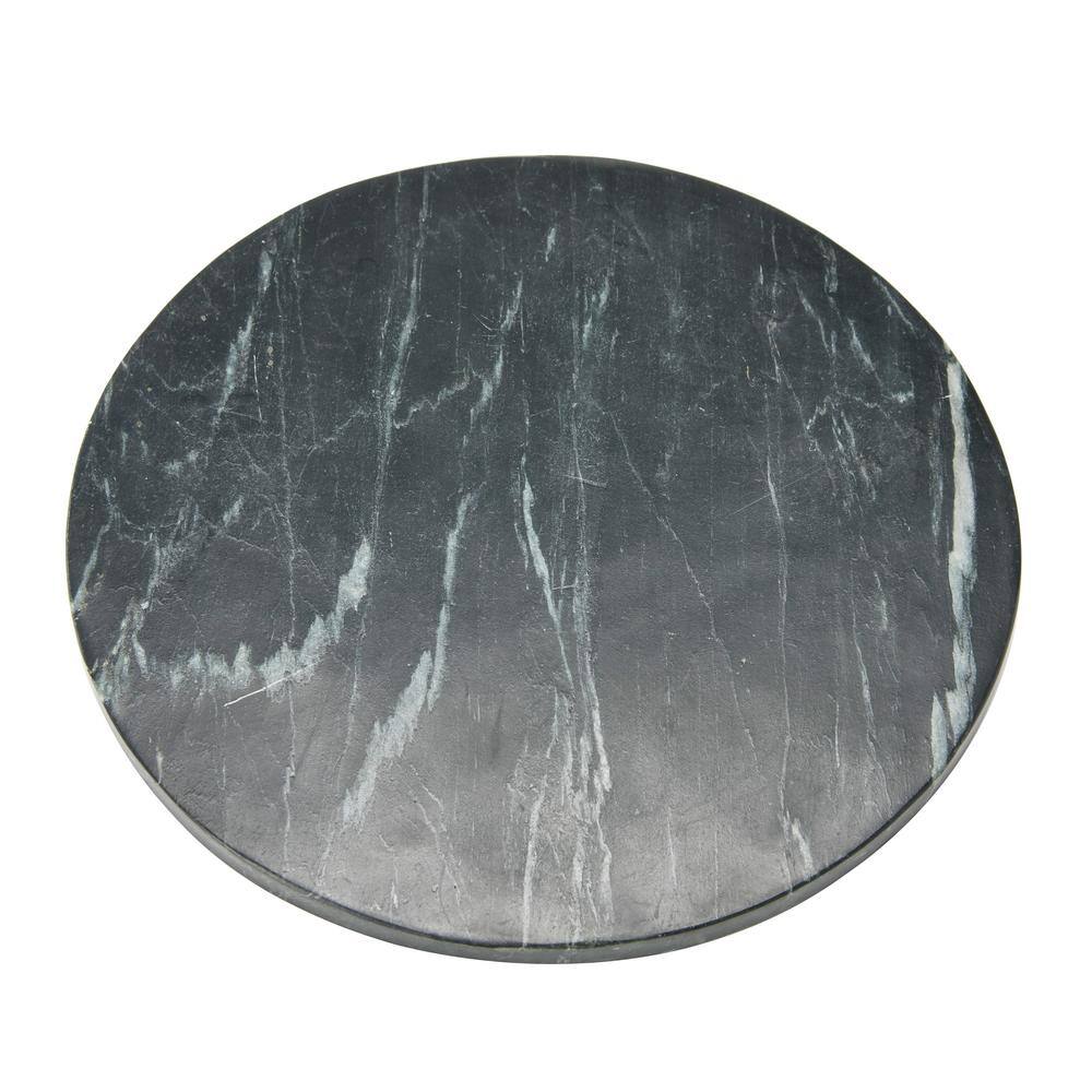13 in. Gray Marble Platter with Mango Wood Stand - Hercitys