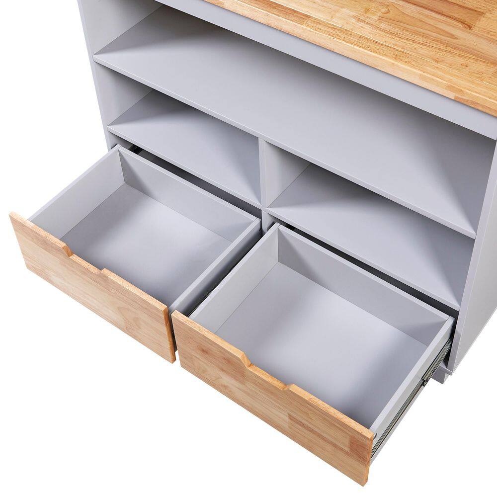 2-Sided Rolling Kitchen Cart with Wheels, Wood Top, Wine and Spice Rack, 2-Drawers, 3-Open Compartments in Blue - Hercitys