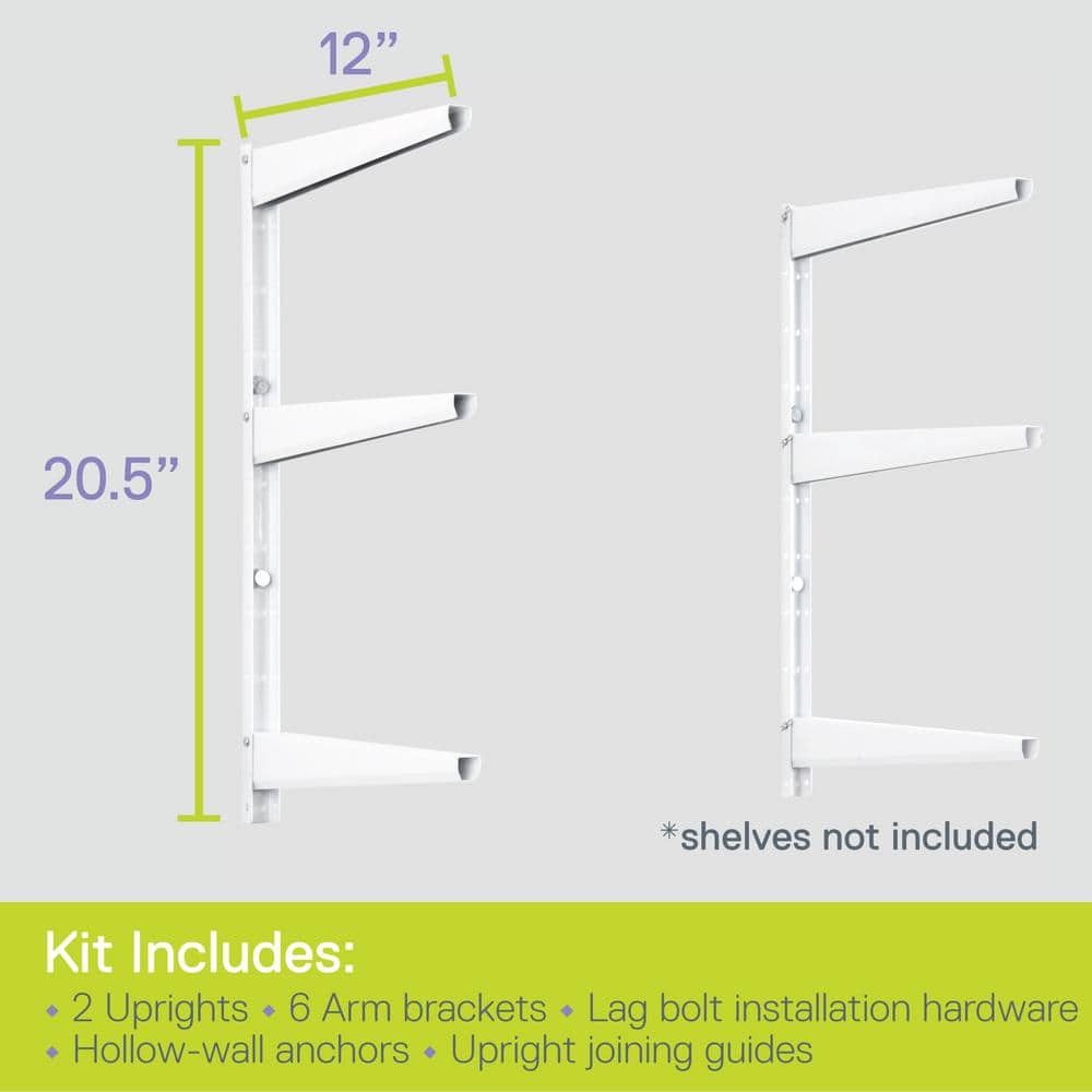 1.5 in. W x 12 in. D x 21 in. H White Heavy Duty Wall Rack, Holds 480 lbs., Adjustable 3-Tier Steel Garage Wall Shelf - Hercitys