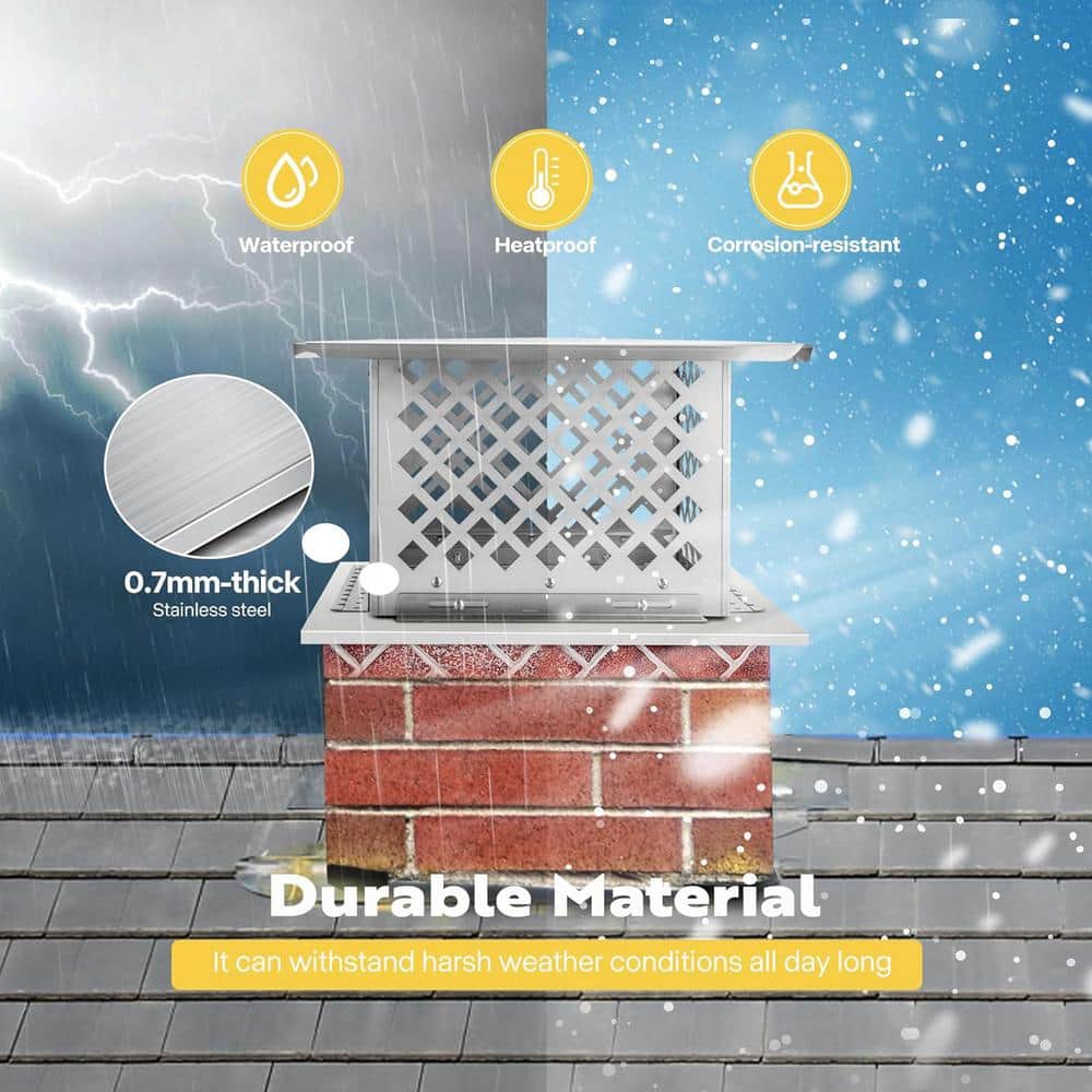 13 in. x 13 in. Square Adjustable Mesh Chimney Cap in Stainless Steel - Hercitys