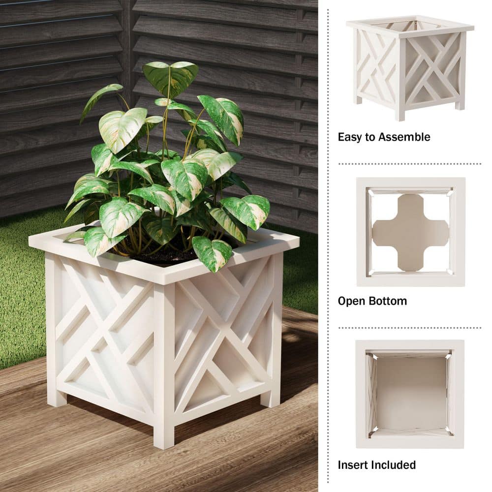 14.75 in. x 14.75 in. Lattice Design White Plastic Planter Box (2-Pack) - Hercitys