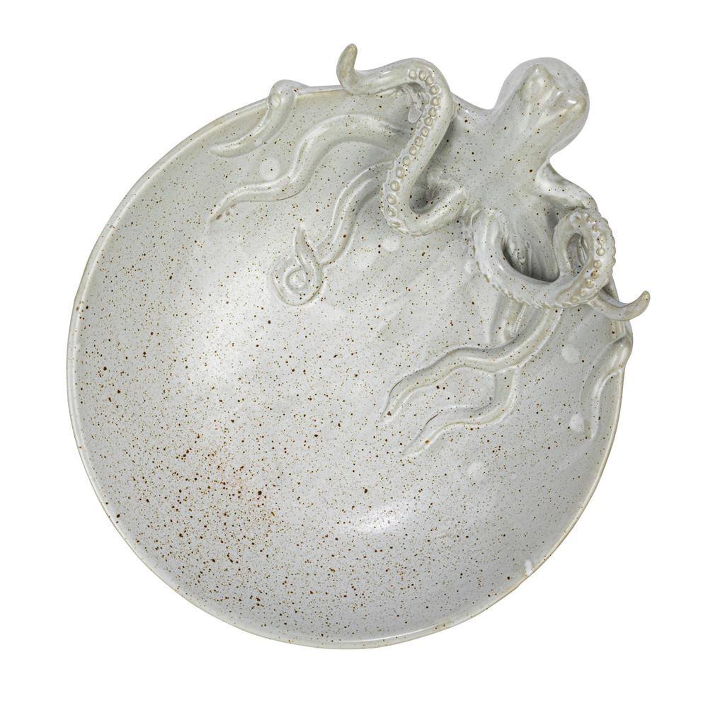 13.75 in. 91.3 fl.oz White Speckled Stoneware Octopus Serving Bowl - Hercitys