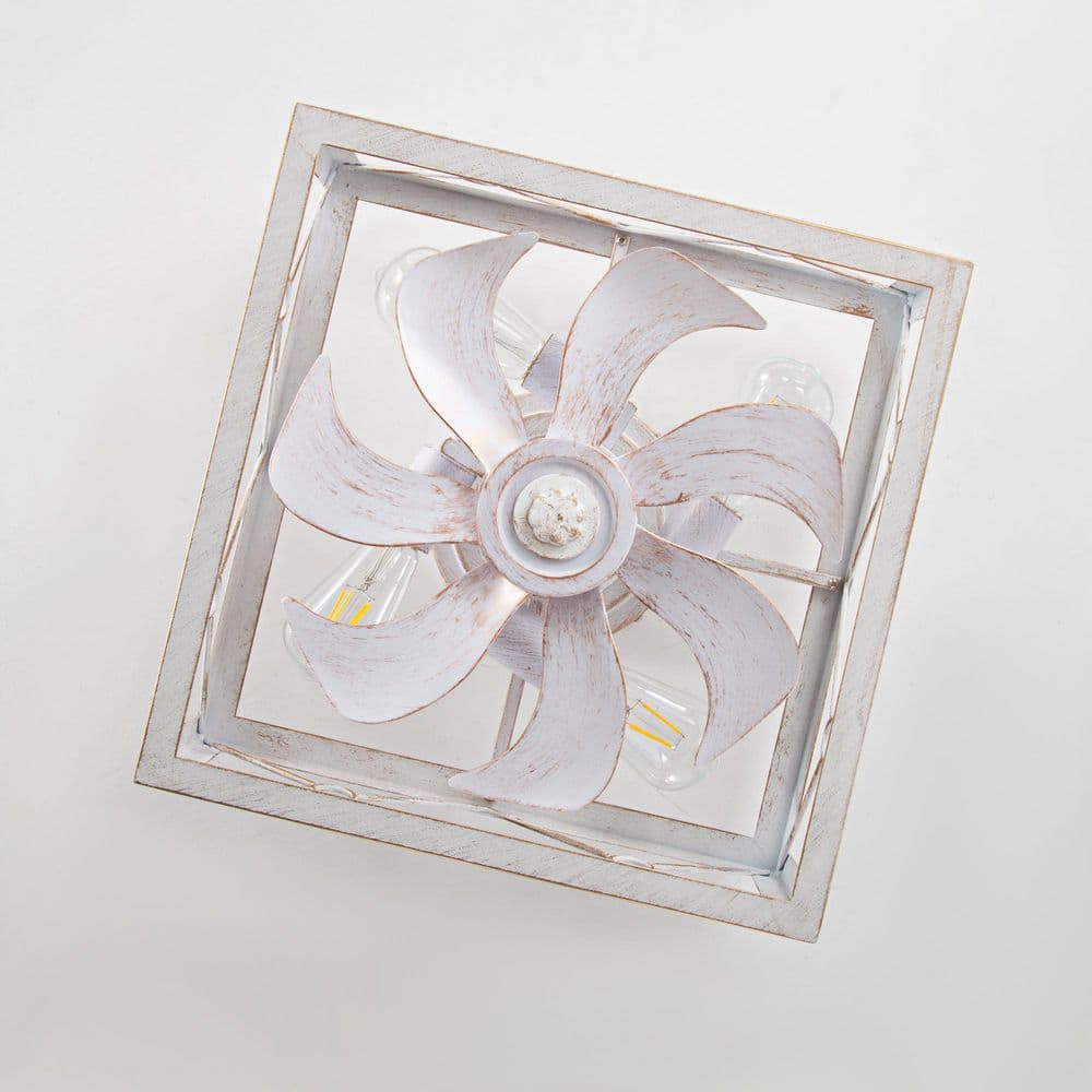 16 in. Indoor 4-Light Gold in White Low Profile Hugger Unique Square Ceiling Fan with Light Kit with Remote Included - Hercitys