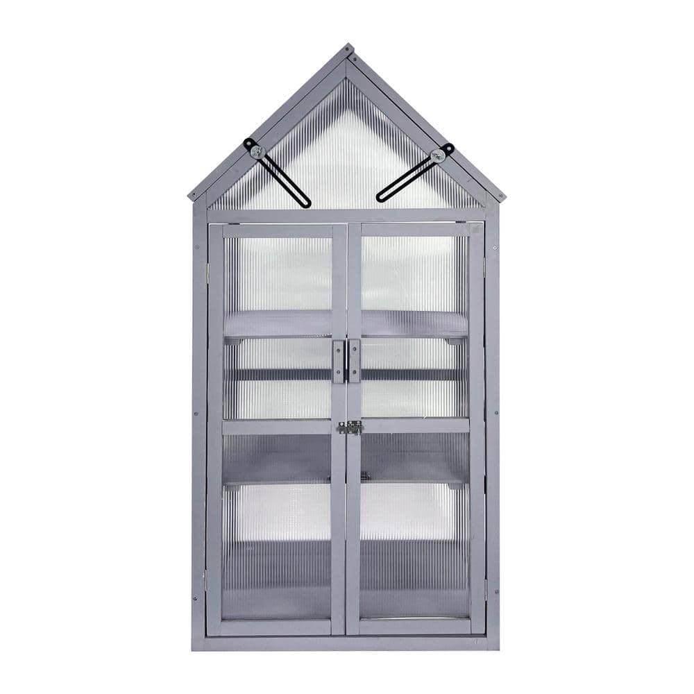 25 in. W x 16 in. D x 51 in. H Gray Mini Wood Greenhouse Kit, Plant Stand for Garden and Patio Balcony, UV-Resistant - Hercitys