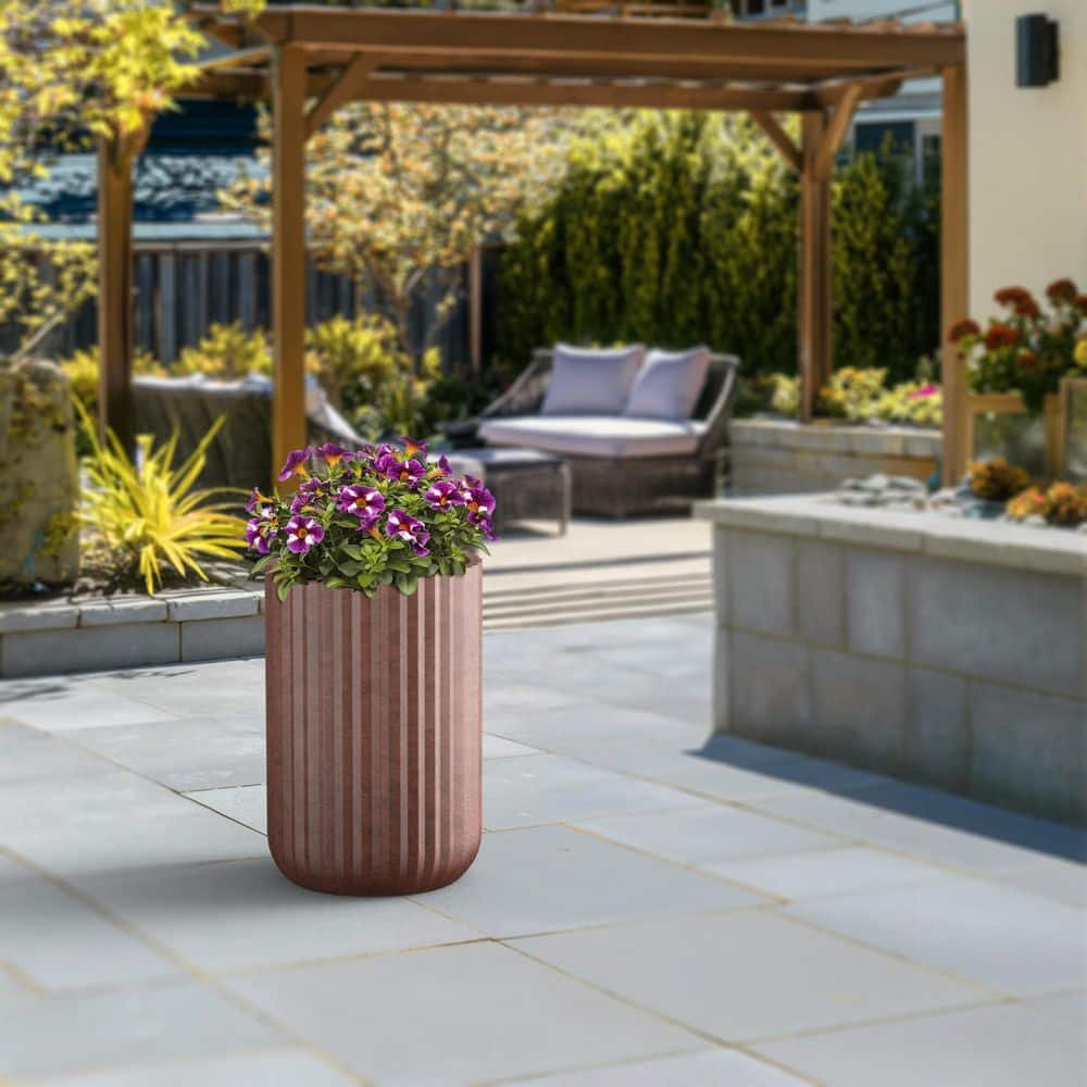 14.5 in. Large Earthy Brown(Premium Inner) Concrete Round Planter/Pot with Drainage Holes - Hercitys