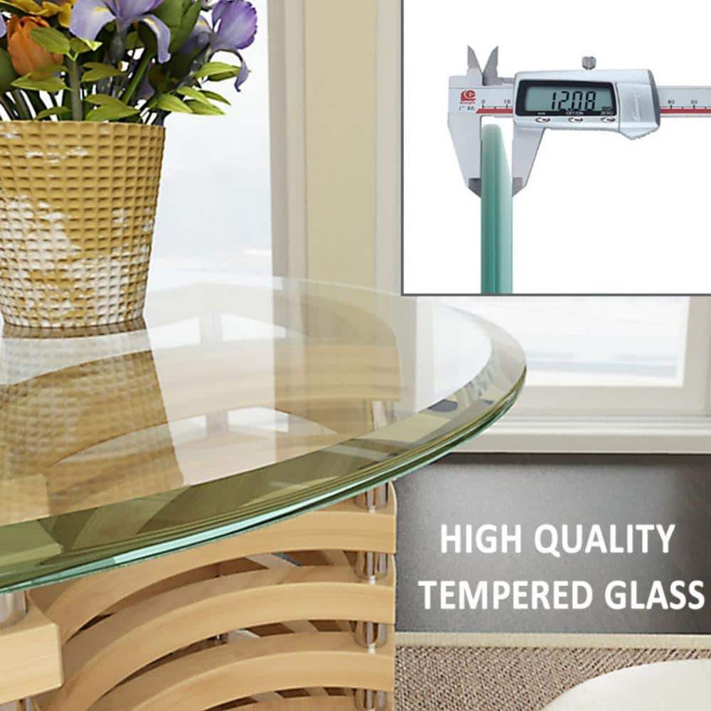28 in. Round 0.47 in. Thick Tempered Glass Table Top with Beveled Polished Edge, Clear - Hercitys