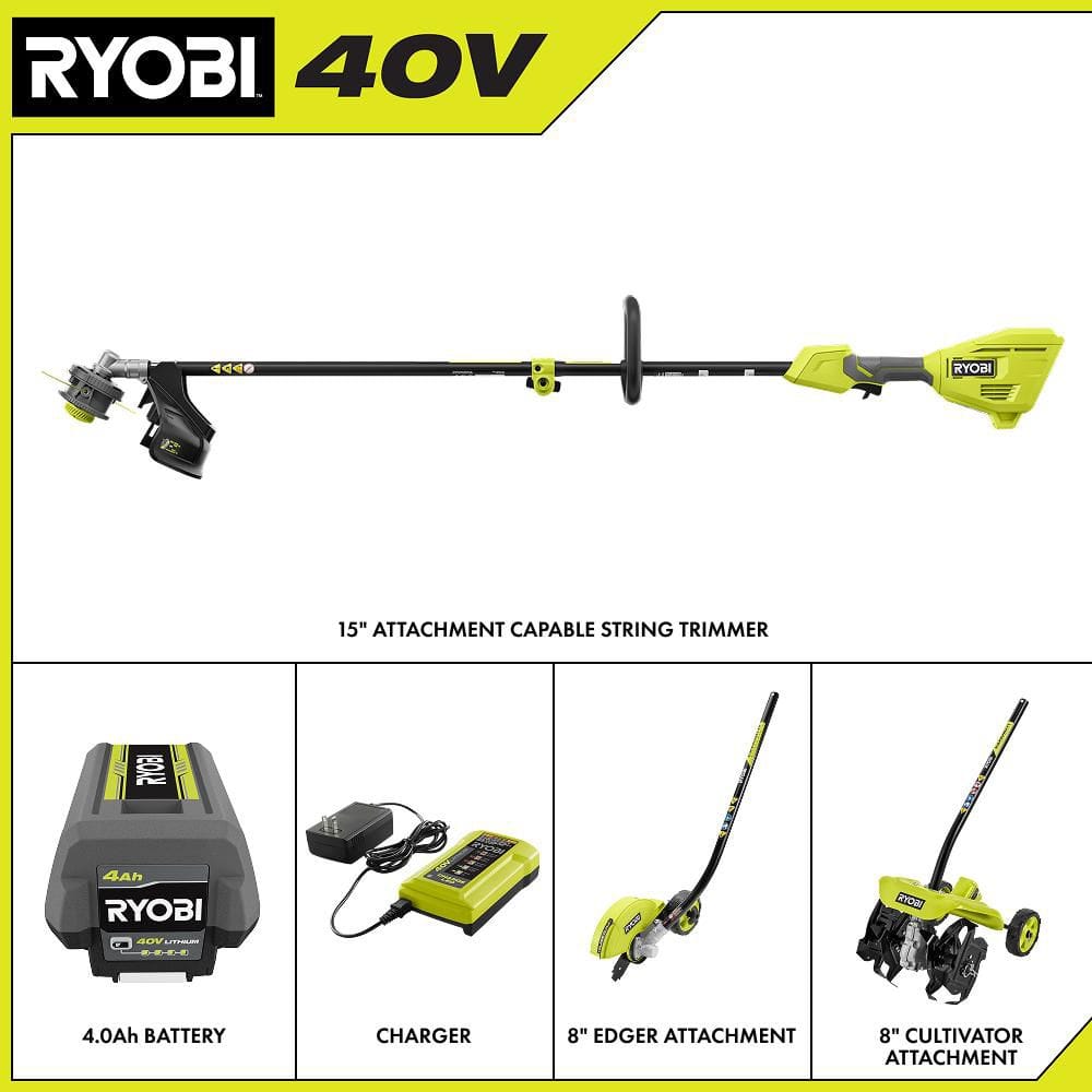 40V 15 in. Expand-It Cordless Capable String Trimmer, Edger and Tiller Attachments with 4.0 Ah Battery and Charger - Hercitys