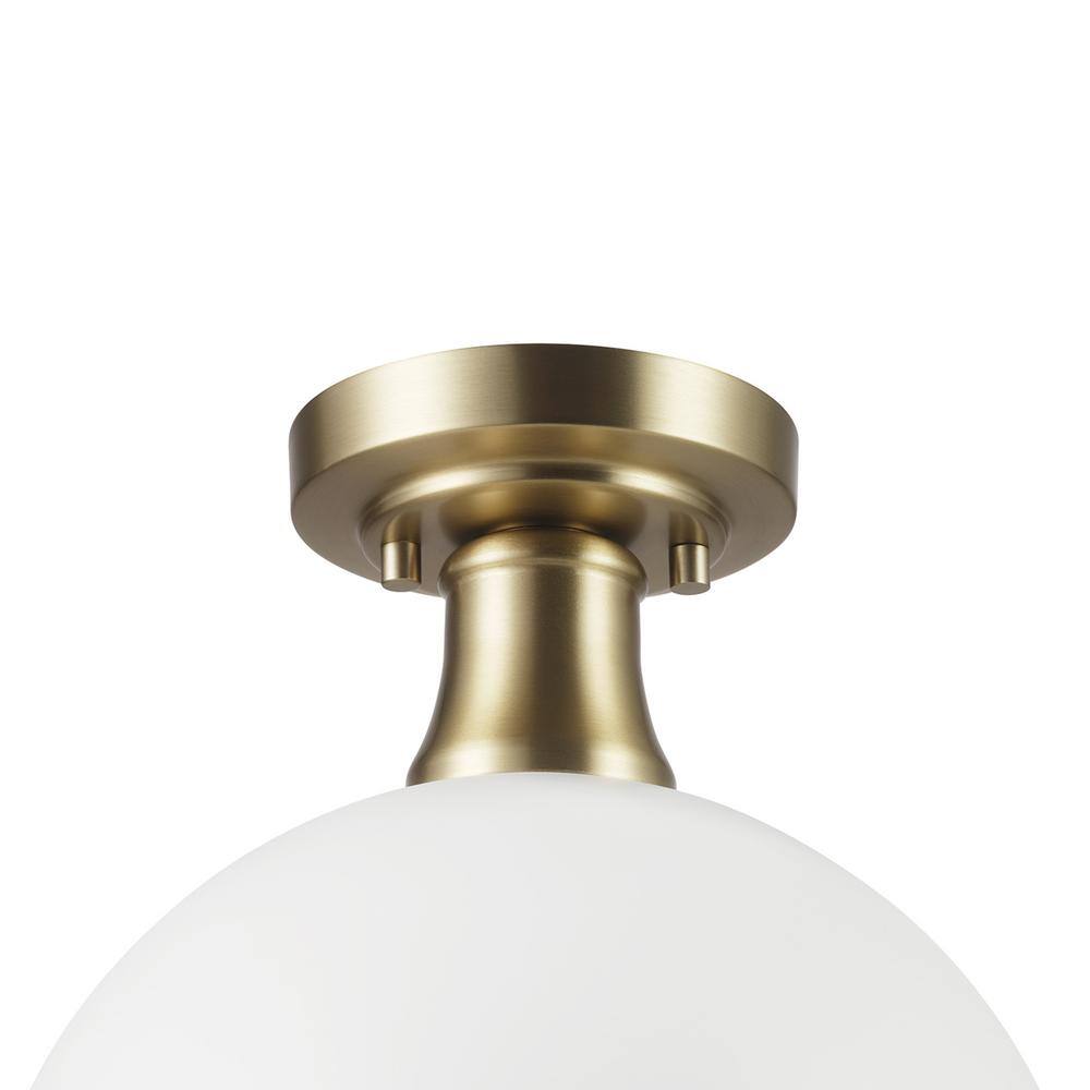 10 in. 1-Light Matte White Semi-Flush Mount Ceiling Light with Matte Brass Accents - Hercitys