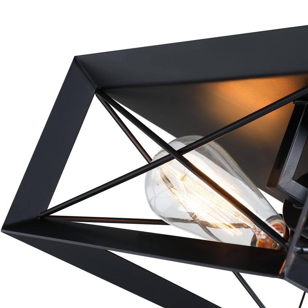 2-Light 12 in. Square Flush Mount Light Fixtures with Matte Black Finish - Hercitys