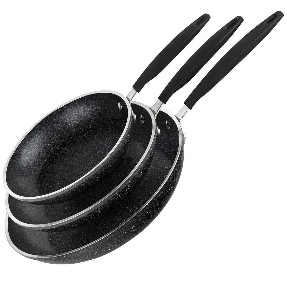 3-Piece Aluminum Nonstick Mineral and Diamond Triple Coated Frying Pan Set in Black (8 in., 10 in. and 12 in.) - Hercitys