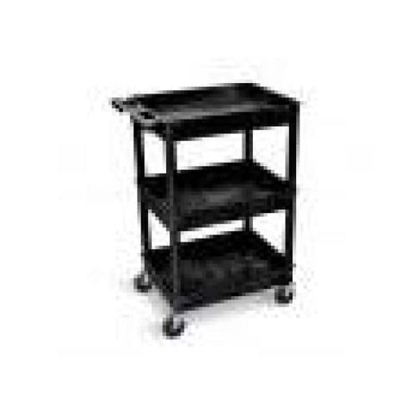 24 in. x 18 in. 3 Tub Shelf Plastic Cart, 4 in. Casters in Black - Hercitys