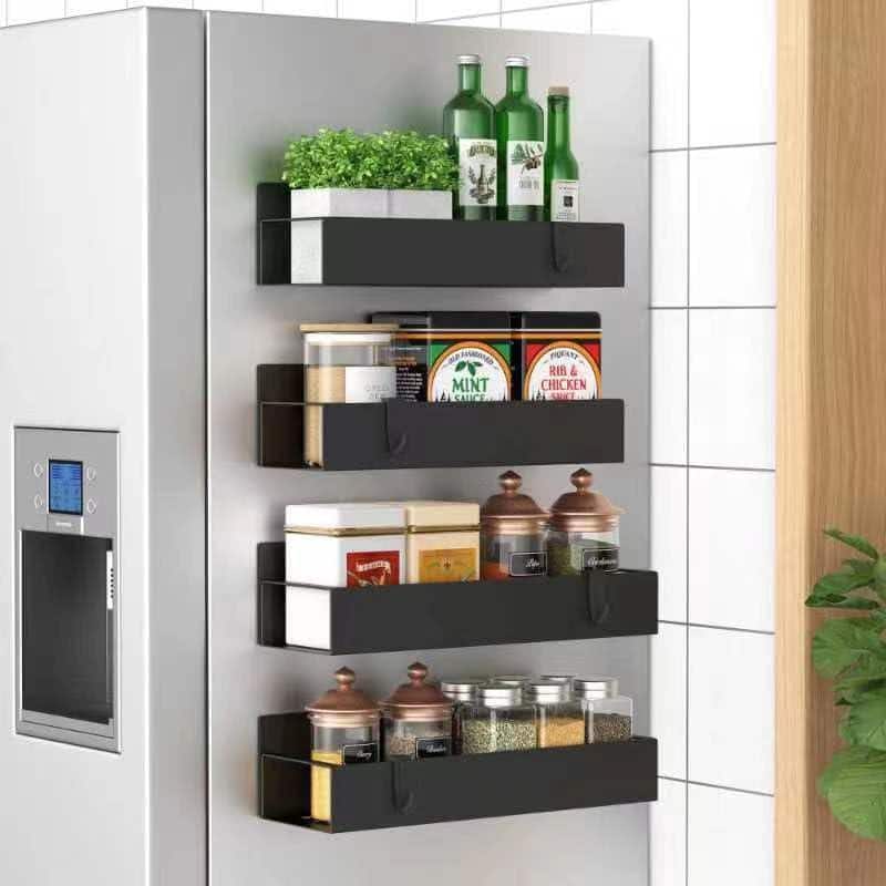 4-Shelf Magnetic Spice Storage Rack Organizer for Refrigerator and Oven in Black - Hercitys