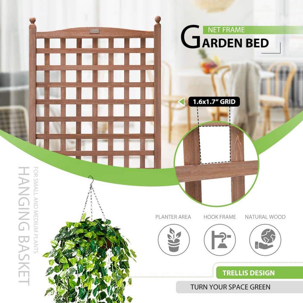 48 in. H Fir Wood Free-Standing Planter Raised Bed with Trellis - Hercitys