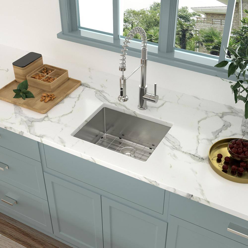 21 in. Undermount Sink Single Bowl 16-Gauge Brushed Stainless Steel Kitchen Sink with Bottom Grid and Drying Rack - Hercitys