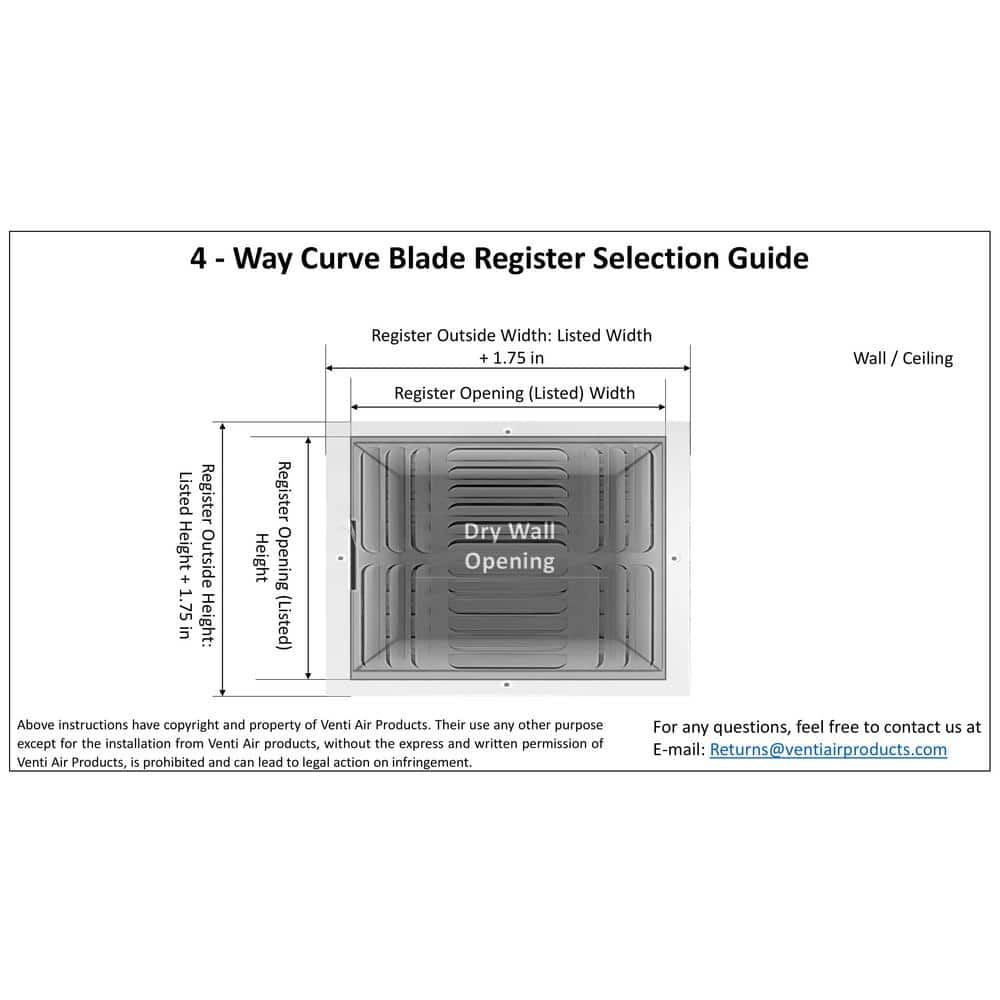 12 in. W x 12 in. H Steel for Ceiling or Sidewall White 4-Way Curve Blade Register - Hercitys