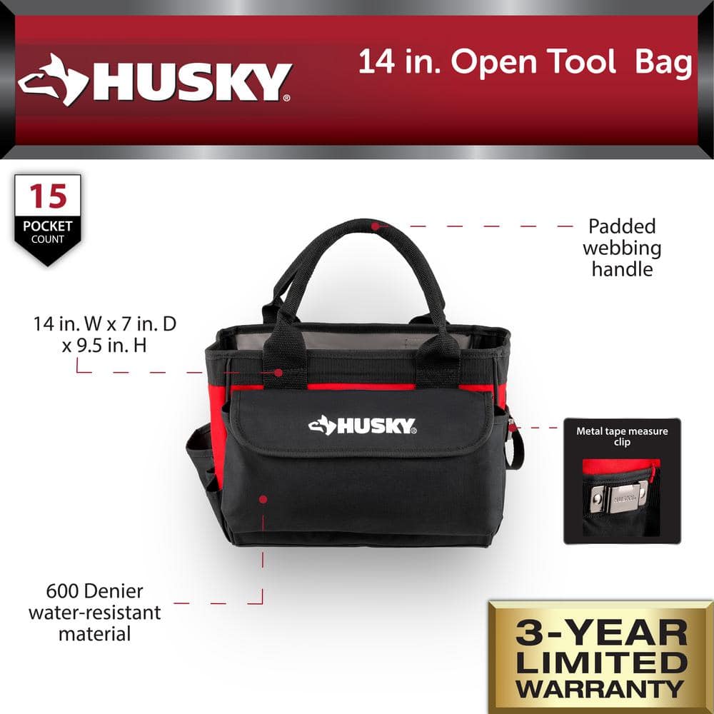14 in. Open Tool Bag with 15 Pockets - Hercitys
