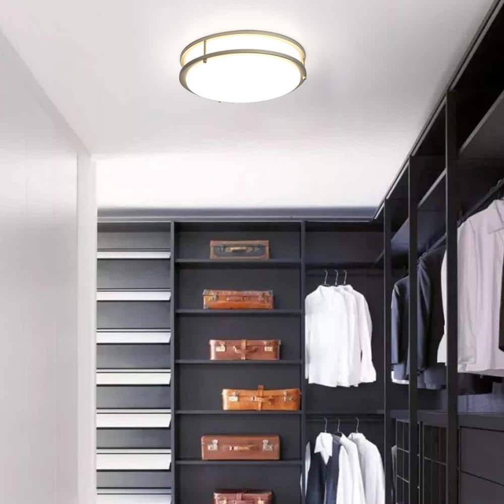 14 in. Brushed Nickel LED Flush Mount 4000K Dimmable Ceiling Light Fixture - Hercitys