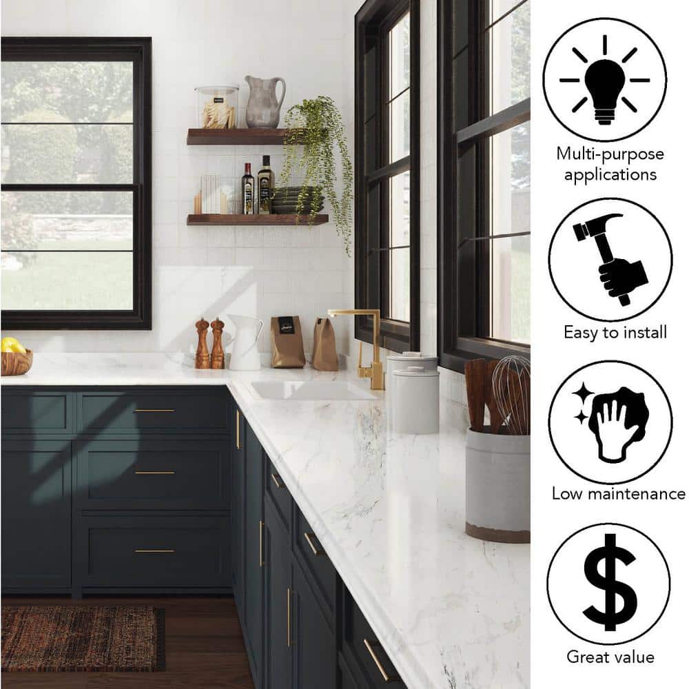 4 ft. Straight Laminate Countertop Kit Included in Calcutta Marble with Full Wrap Ogee Edge and Backsplash - Hercitys