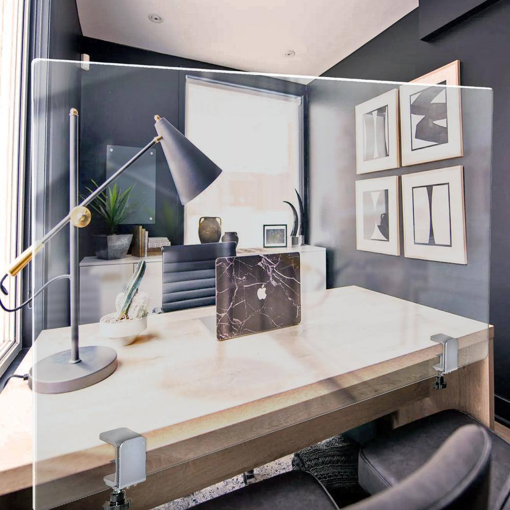 23.5 in. x 31.5 in. Clear Acrylic Personal Protection Equipment Panel/Silver Clamp Pack Of (1-Piece) - Hercitys