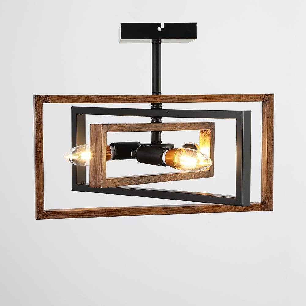 15.7 in. 3-Light Farmhouse Rustic Rectangle Semi Flush Mount Ceiling Light - Hercitys