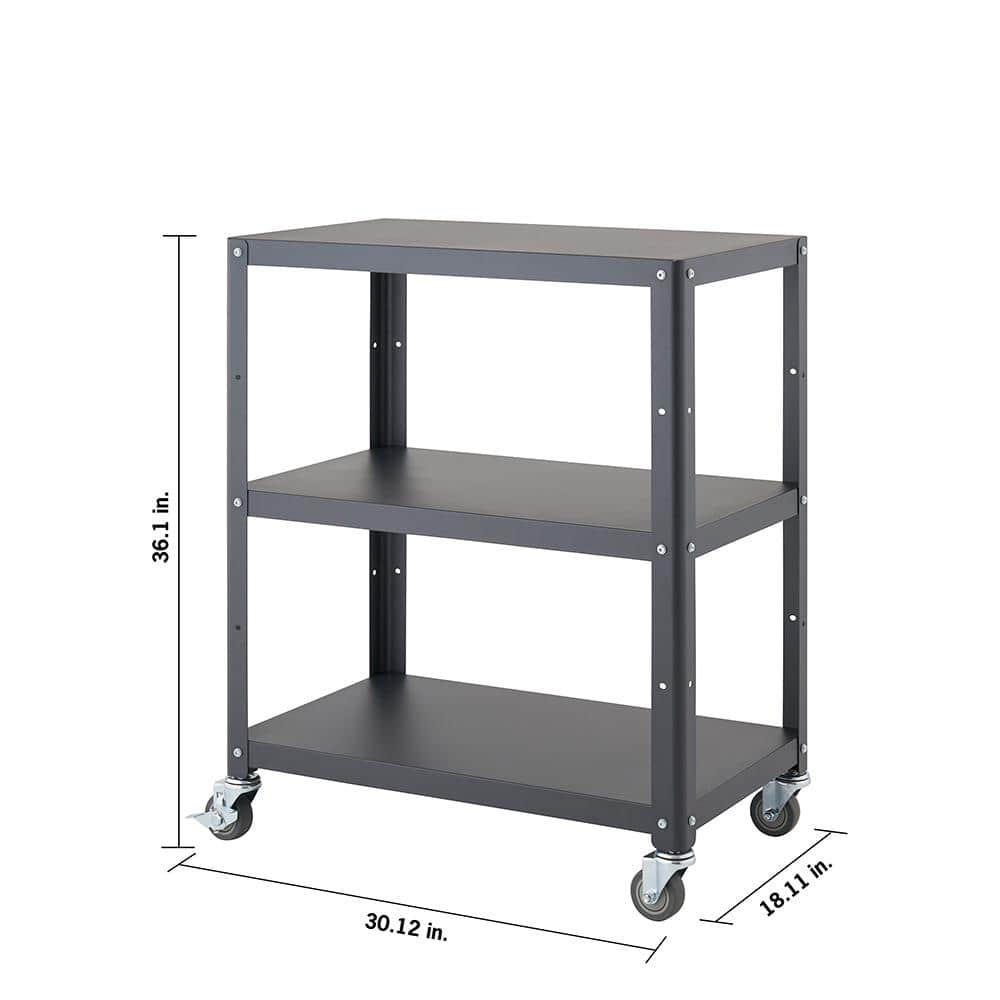 3-Tier Metal Utility Cart with Wheels in Dark Gray - Hercitys