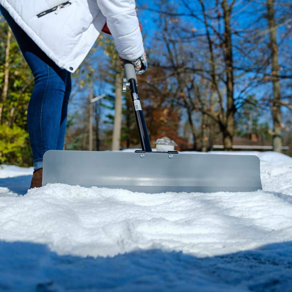 24 in. Steel Shaft/Plastic Handle Polyethylene Blade Powder-Coated Radius Heavy-Duty Lightweight Snow Plow Shovel - Hercitys