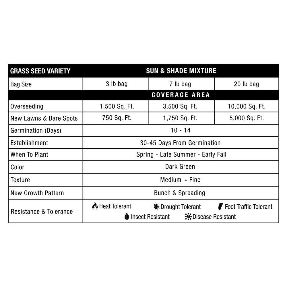 3 lbs. Pure Grass Seed Sun and Shade Mixture – Covers up to 1,500 sq. ft. - Hercitys