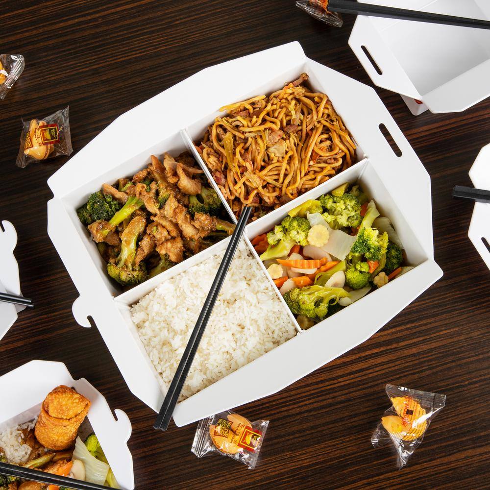 13 in. W x  5.5 in. H x 15 in. D Rectangle White Chinese Take Out Serving Set Divided Serving Tray Melamine Set of 5 - Hercitys