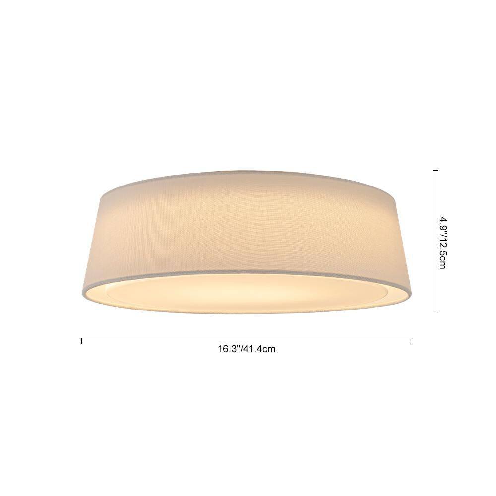 16.3 in. LED Flush Mount Ceiling Light Modern Cone Light Fixture with White Fabric Shade and Milky Glass Shade - Hercitys