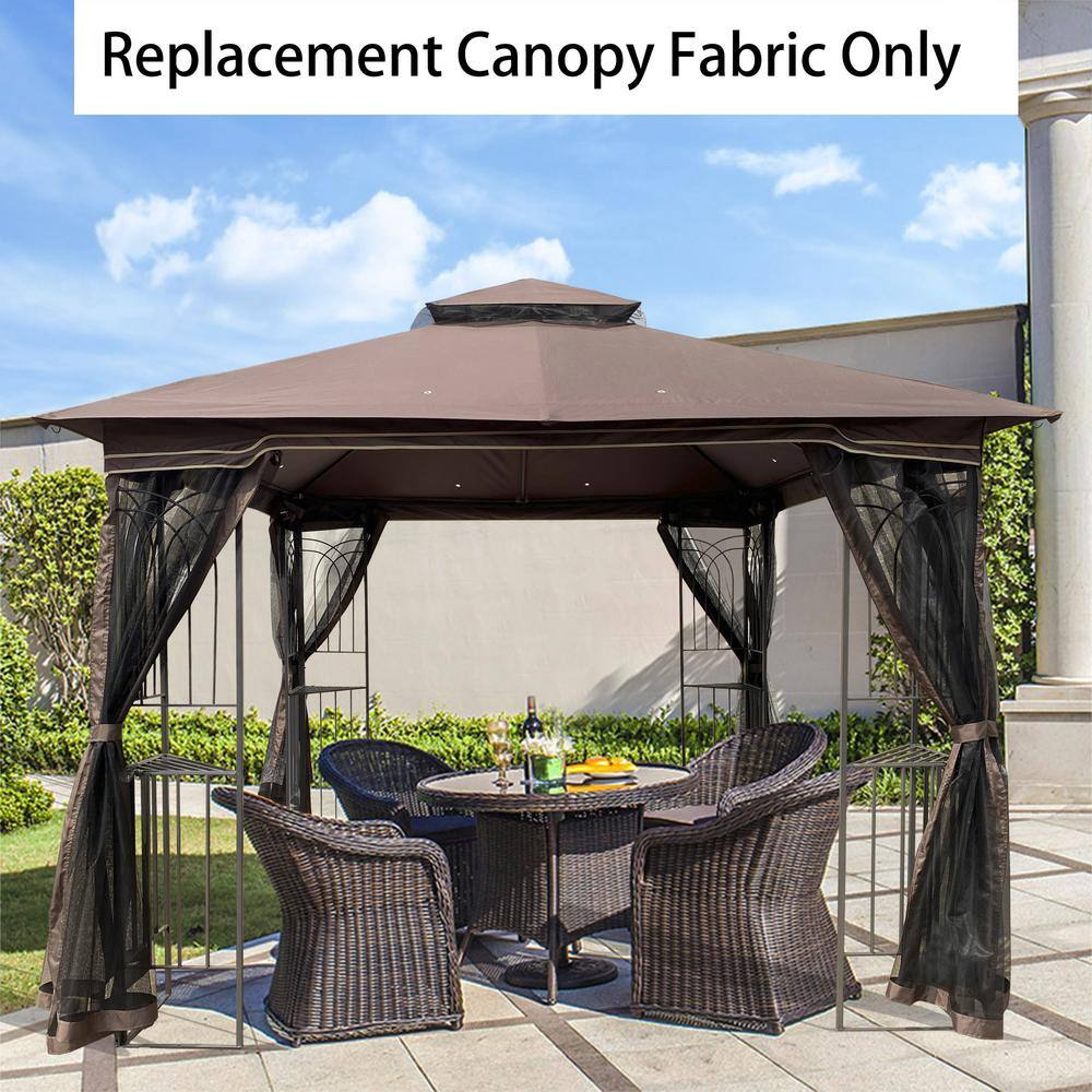 10 ft. x 10 ft. Brown Patio Double Roof Gazebo Replacement Canopy Top Only - Hercitys