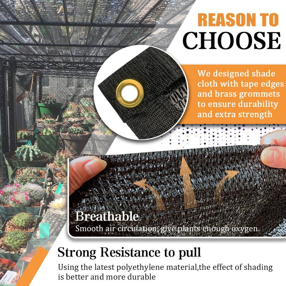 40% Garden Sunblock Shade Cloth, 16 ft. x 24 ft. Durable Taped Edge with Grommets UV Resistant Black Garden Shade Net - Hercitys