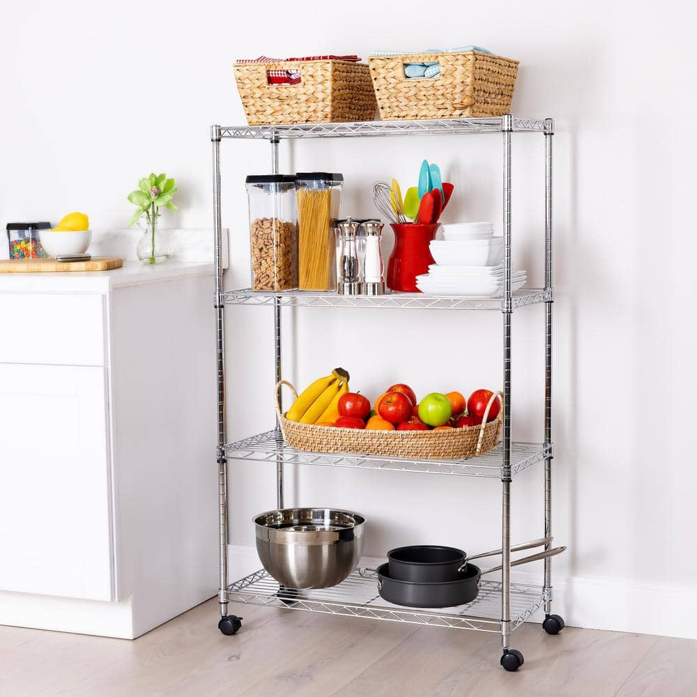 4-Tier Steel Wire Shelving System in Zinc (30 in. W x 14 in. D x 49.5 in. H) - Hercitys