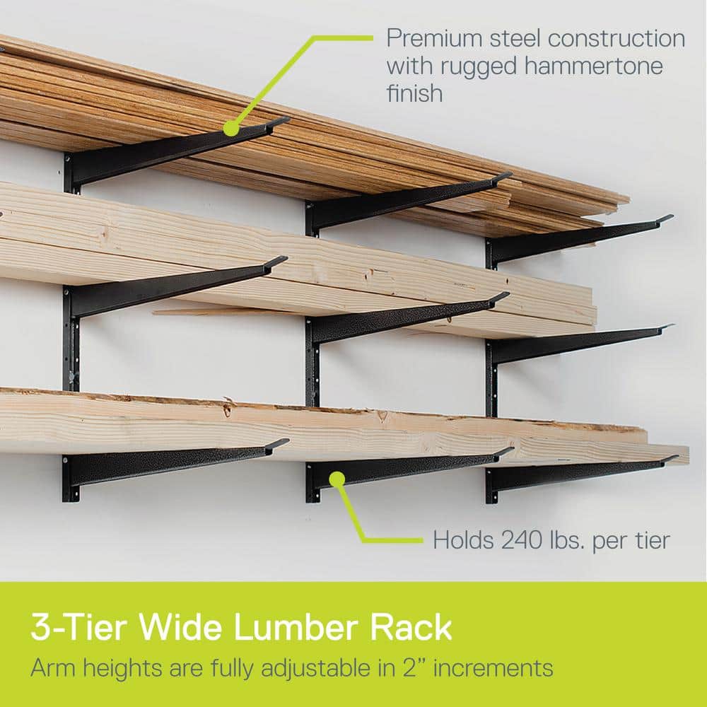 16 in. x 21 in. Heavy-Duty Wall Rack, Adjustable 3-Tier Wide Lumber Rack Holds 720 lbs. Steel Garage Wall Shelf Brackets - Hercitys