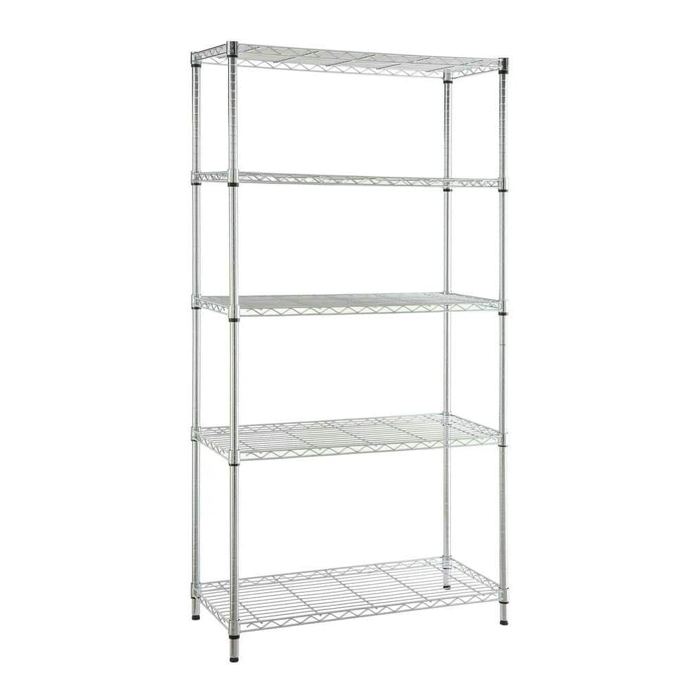 5-Tier Steel Wire Shelving Unit in Chrome (36 in. W x 72 in. H x 16 in. D) - Hercitys