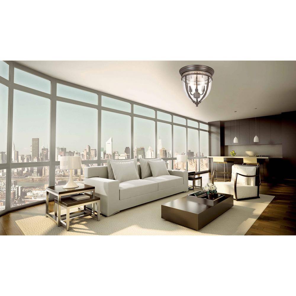 11 in. Oil-Rubbed Bronze Flush Mount Fixture with Clear Seeded Glass Shade - Hercitys