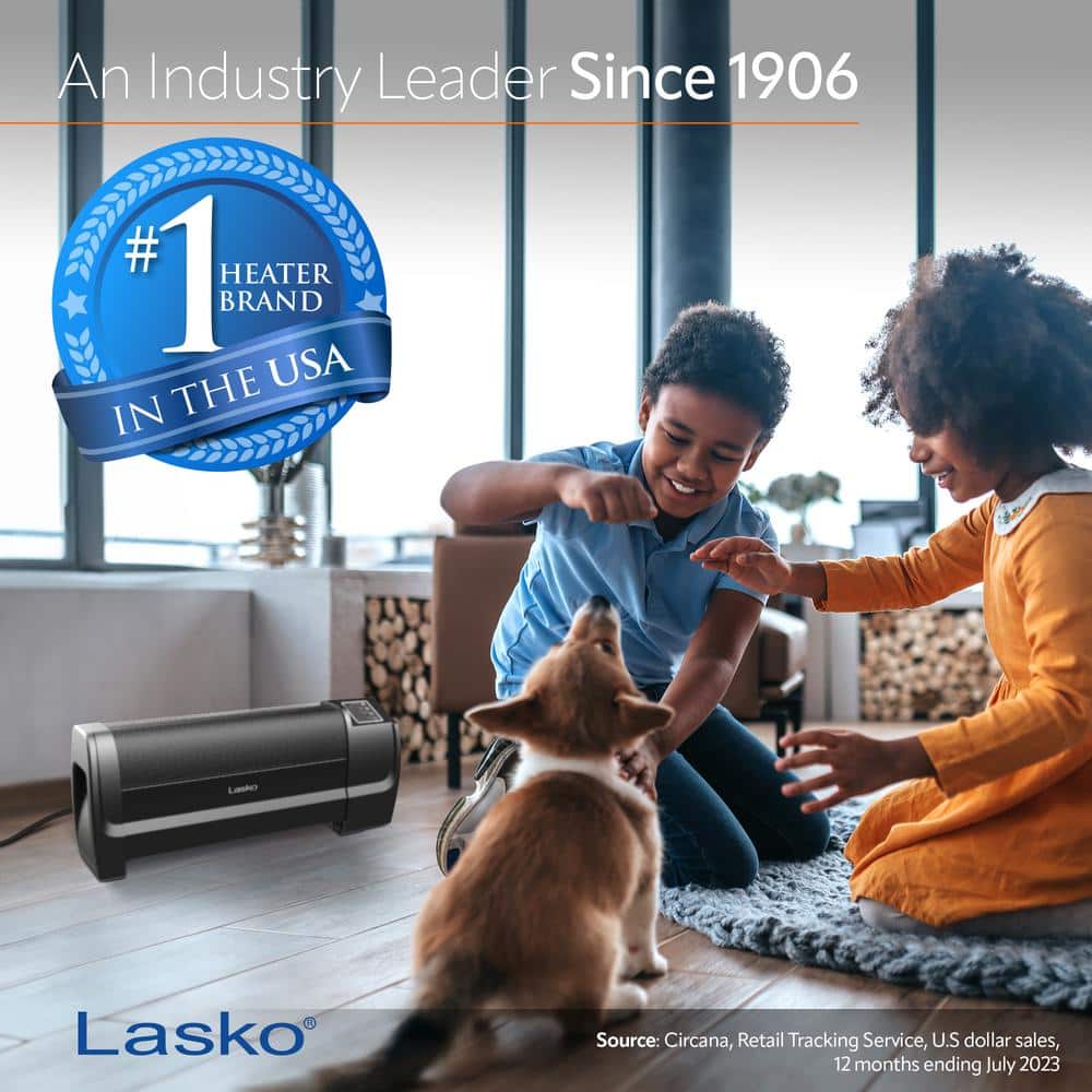 1500-Watt 11.9 in. Black Electric Low Profile Ceramic Space Heater with Tip Over Switch, Timer and Adjustable Thermostat - Hercitys