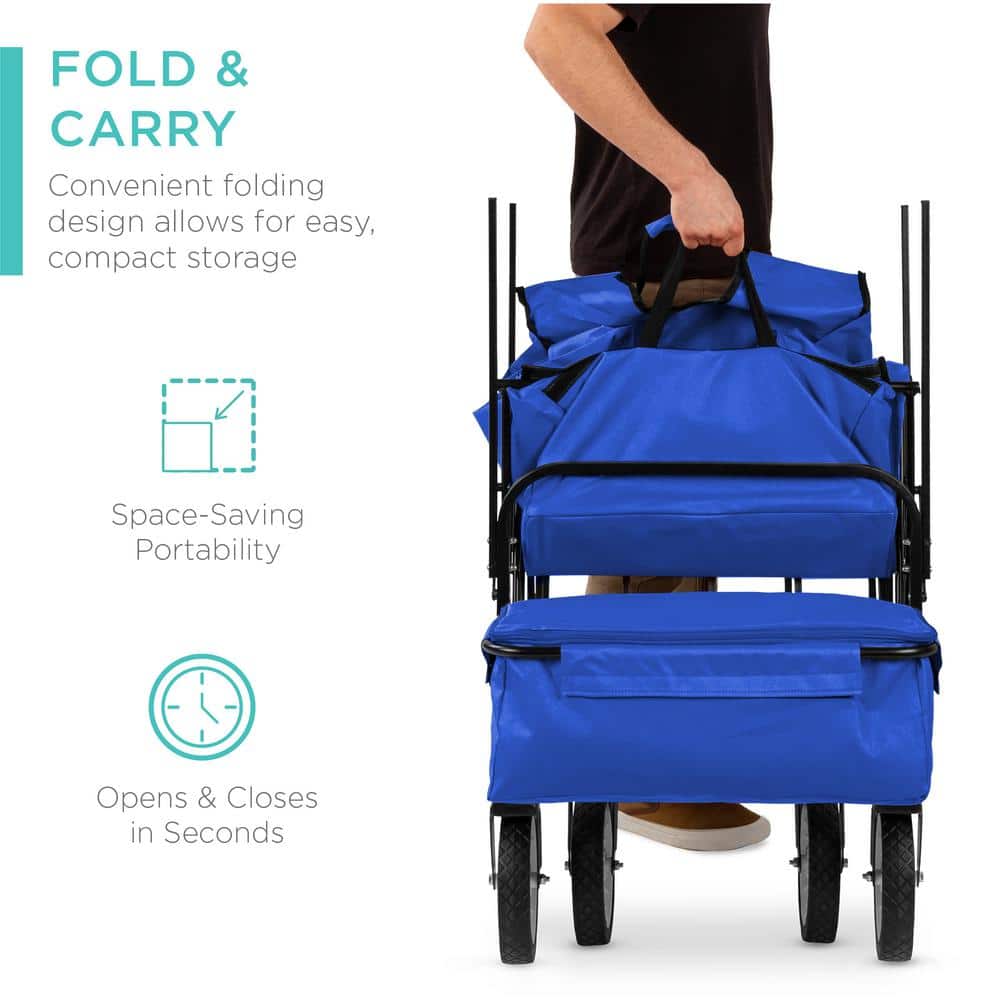 24 in. x 39 in. Utility Cargo Wagon Foldable Cart w/Removable Canopy, Cup Holders in Blue - Hercitys
