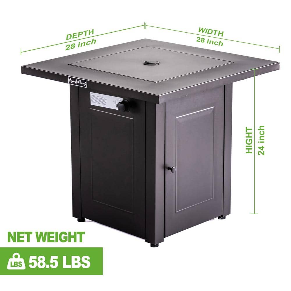 28 in. x 24 in. H 50000 BTU Square Steel Propane Mocha Fire Pit Table - Hercitys