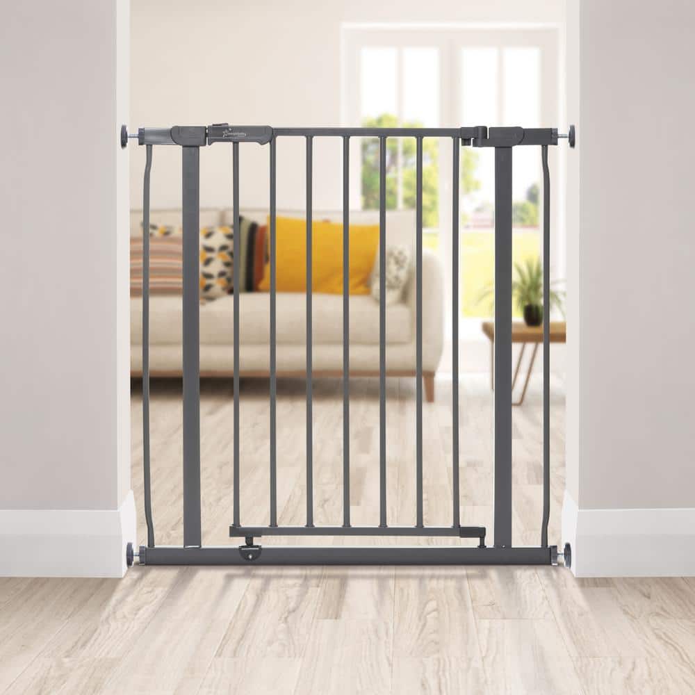 30 in. Tall Metal Ava 29.5 in. to 36.5 in. Wide Pressure Mounted Walk-Thru Baby Gate – Charcoal - Hercitys