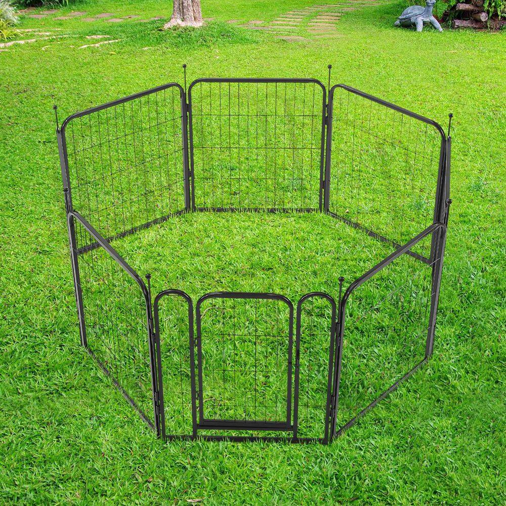 24 in. H Black Metal Garden Fence Pet Fence for Garden and Animals, 8-Panels - Hercitys