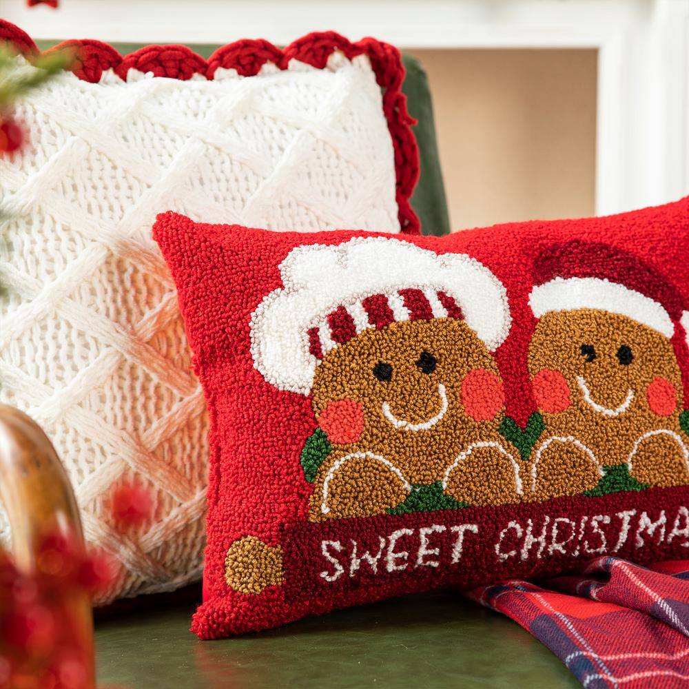 12 in. H Hooked Gingerbread Boy and Girl Pillow - Hercitys