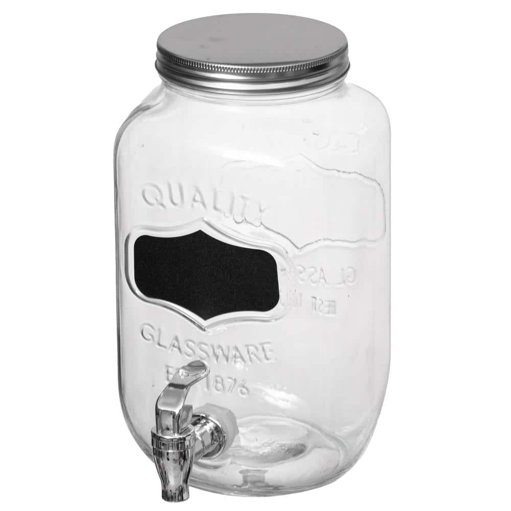 2-Pieces Glass Drink Dispenser Set with Metal Stand, Stainless Steel Spigots and Chalkboard Signs - Hercitys