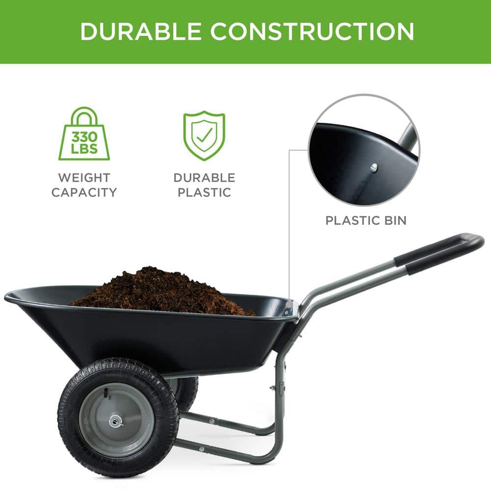 5 cu. ft. Black Plastic Wheelbarrow with Padded Handles - Hercitys