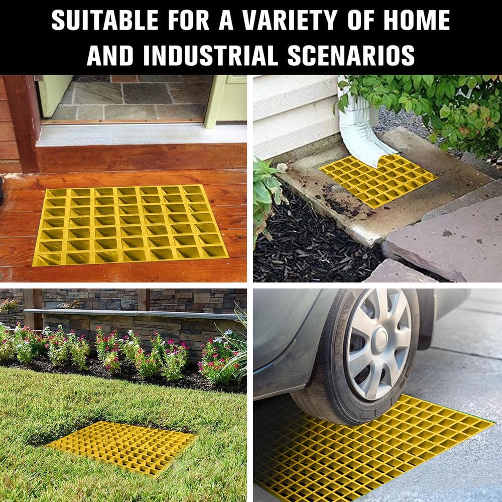 1 ft. x 1 ft. x 1 in. Fiberglass Molded Grating, 1.5 in. x 1.5 in. x 1 in., Yellow - Hercitys