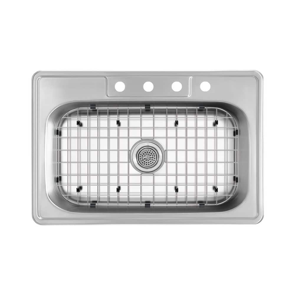 33 in. Drop-In Single Bowl 20-Gauge Stainless Steel Kitchen Sink with Bottom Grid - Hercitys