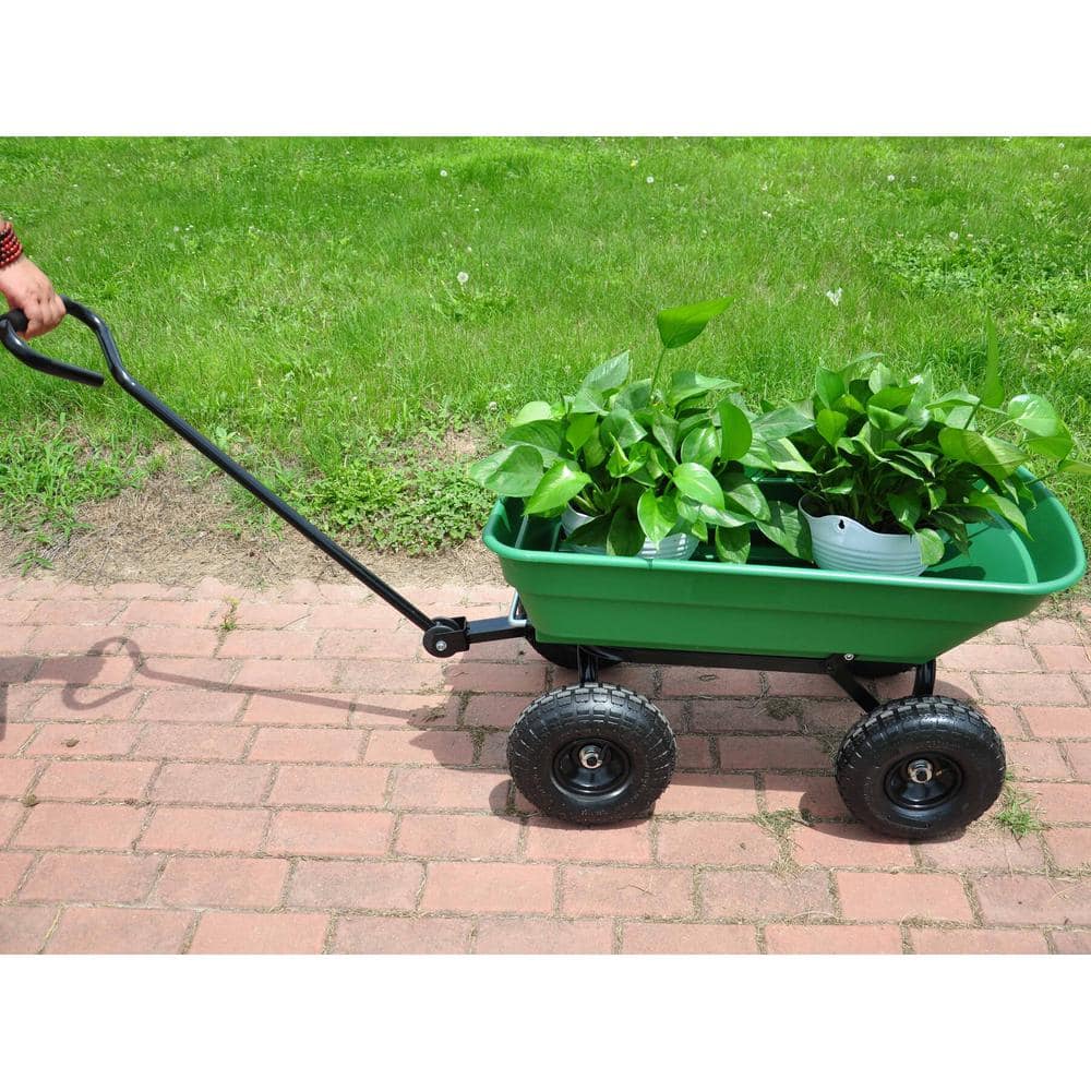 55 in. L Poly Garden Dump Truck Folding Car in Green with Steel Frame and Pneumatic Tire - Hercitys