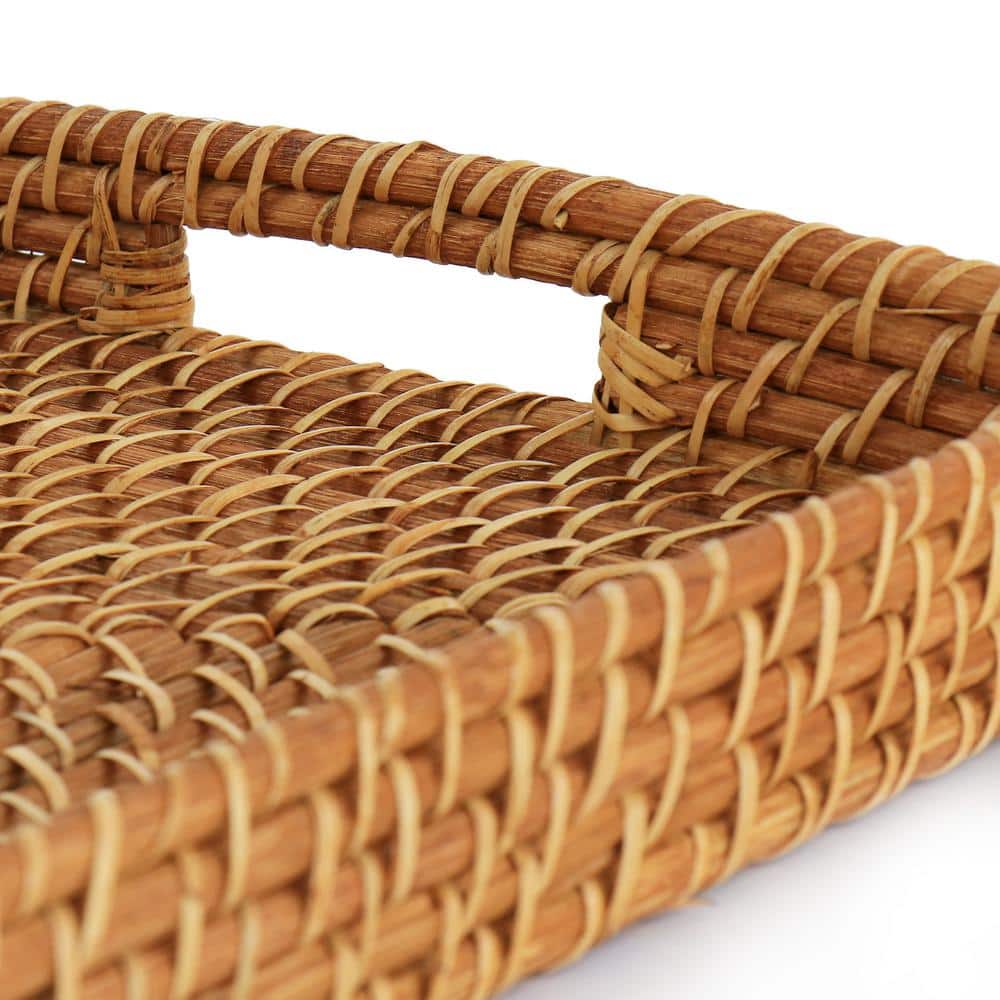 13 Inch x 16 Inch x 1.75 Inch Rattan Woven Serving Tray in Brown - Hercitys