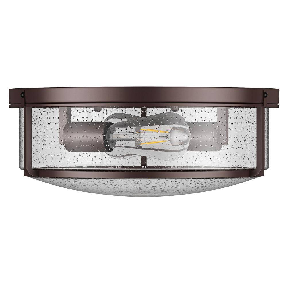14.17 in. 2-Light Industrial Oil Rubbed Bronze Flush Mount Ceiling Light Fixture with Glass Shade - Hercitys