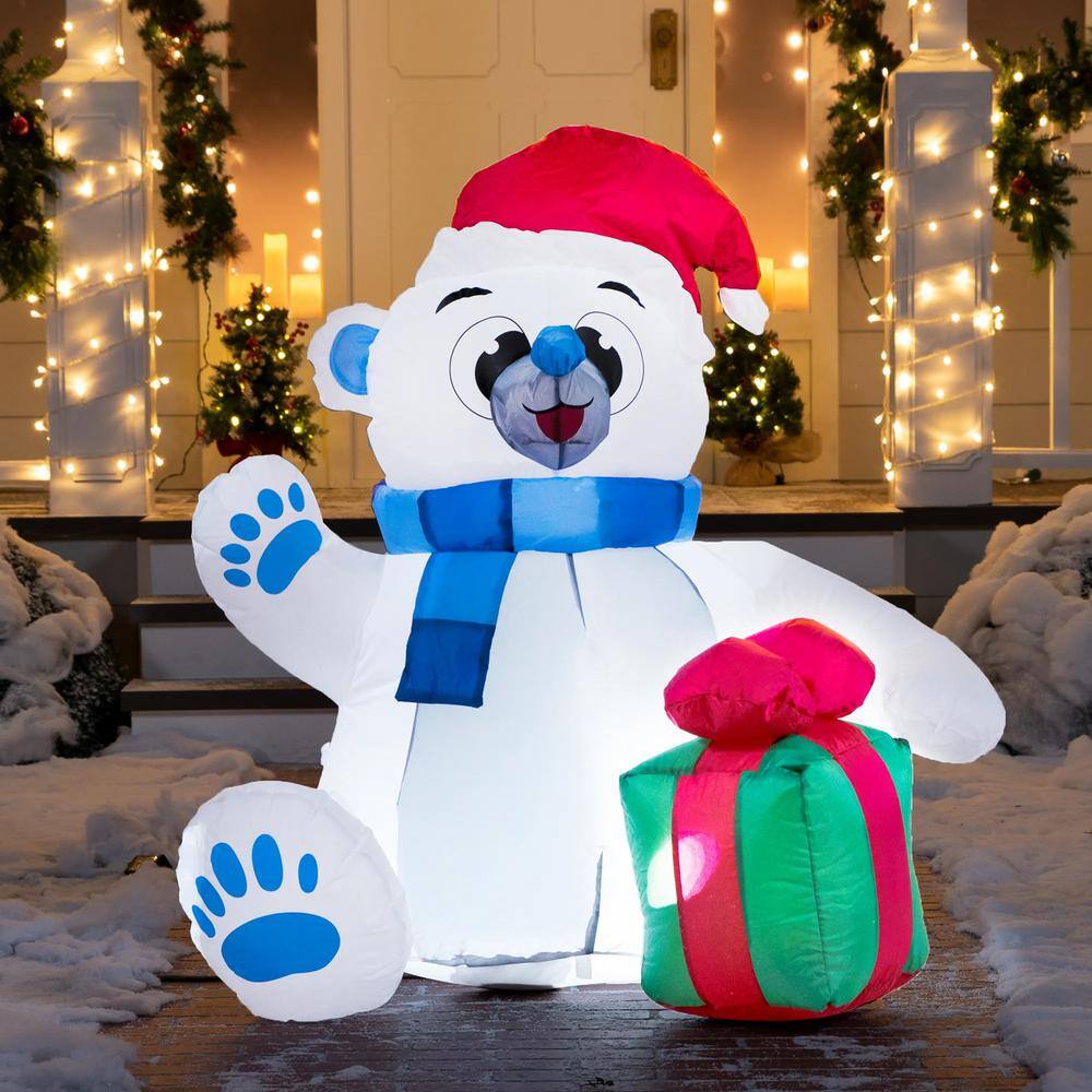 4 ft. Tall x 2 ft. W, White, Blue, Green and Red Plastic Waving Polar Bear Inflatable - Hercitys